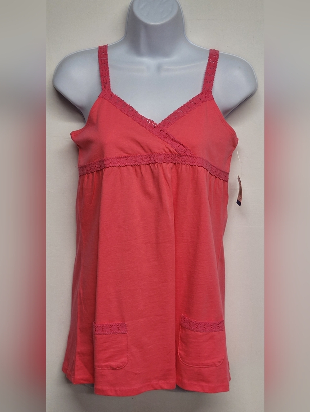 Greendog XL 14 Kids Girls Tank Top Longer Length Lace Spicy Pink Cotton New